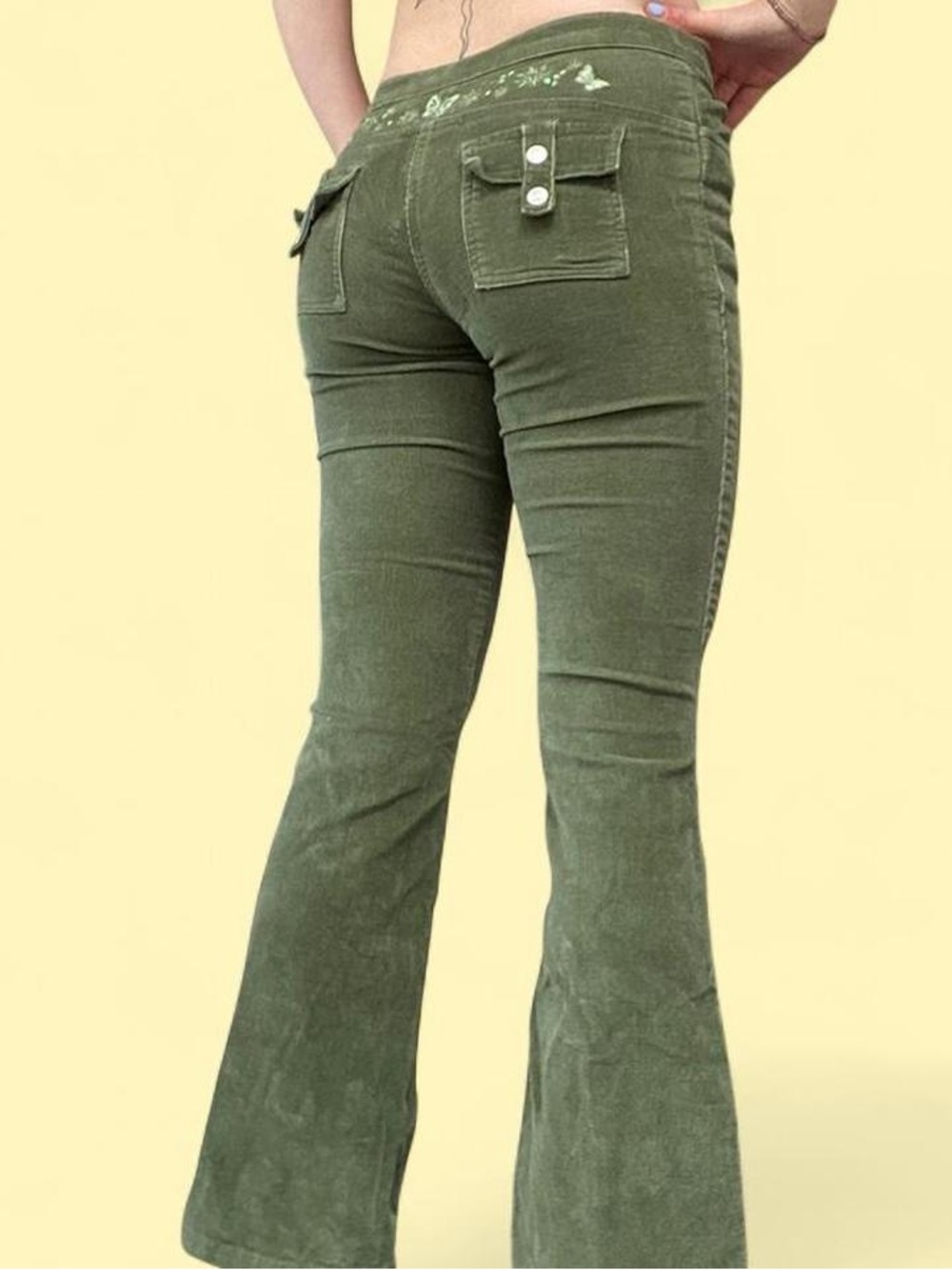 Olive Green Corduroy Flared Pants